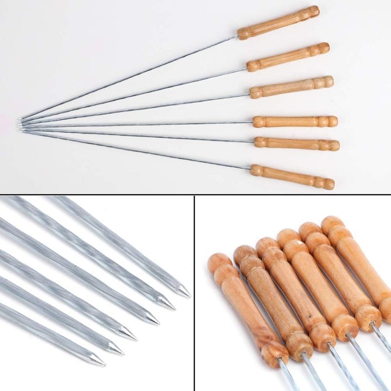 HAKSEN 12 PCS Skewers for Grilling, Kabob Skewers with Wood Handle, Reusable BBQ Barbecue Sticks for Marshmallow, Hot Dog, Meat, Vegetable, Camping Cookware Grill Cooking, 11.7" (Including Handle) - Image 5